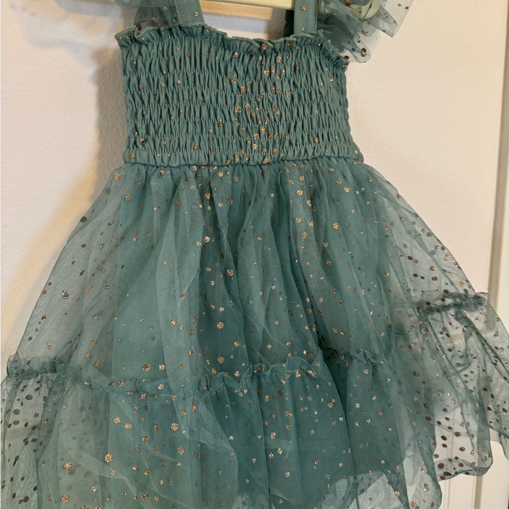 Like new Zunie Teal and Gold Kids Formal Dress - Picture 2 of 5
